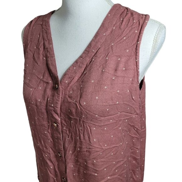 Maurices Sleeveless Button Shirt Hearts Pink Womens Medium - Picture 3 of 9